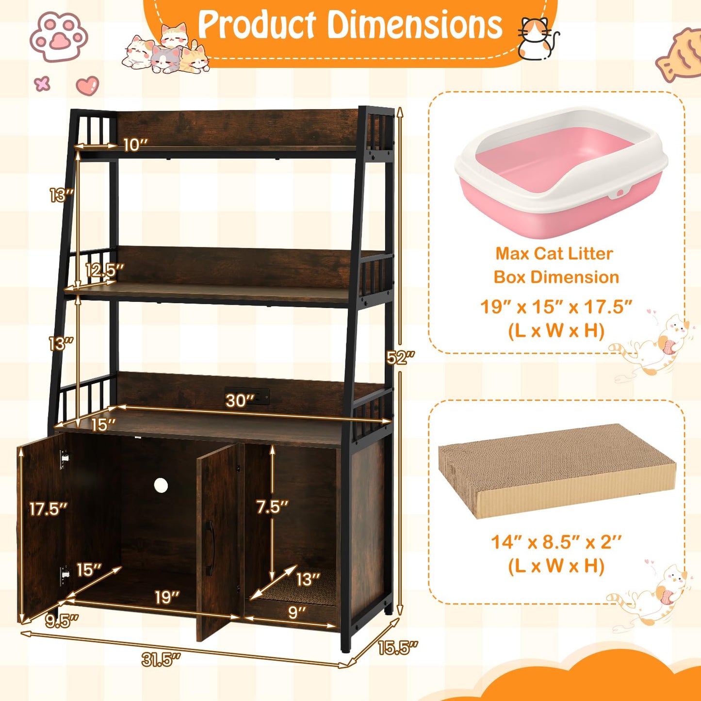 Tangkula Litter Box Enclosure with Shelves