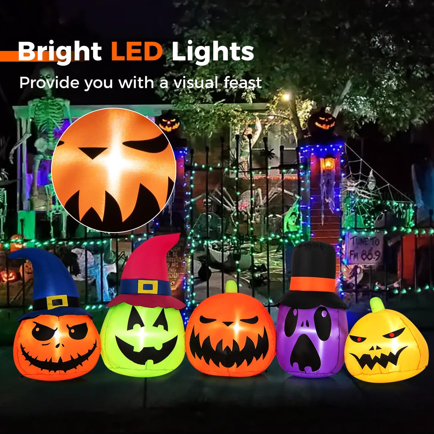 Tangkula 9 FT Inflatable Halloween Pumpkin Patch Family, Blow up Yard Decoration with Built-in LED Lights and Witch Hats