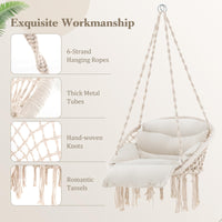 Tangkula Hanging Hammock Chair, Boho Style Macrame Hammock Swing with Soft Cushions, Tassels