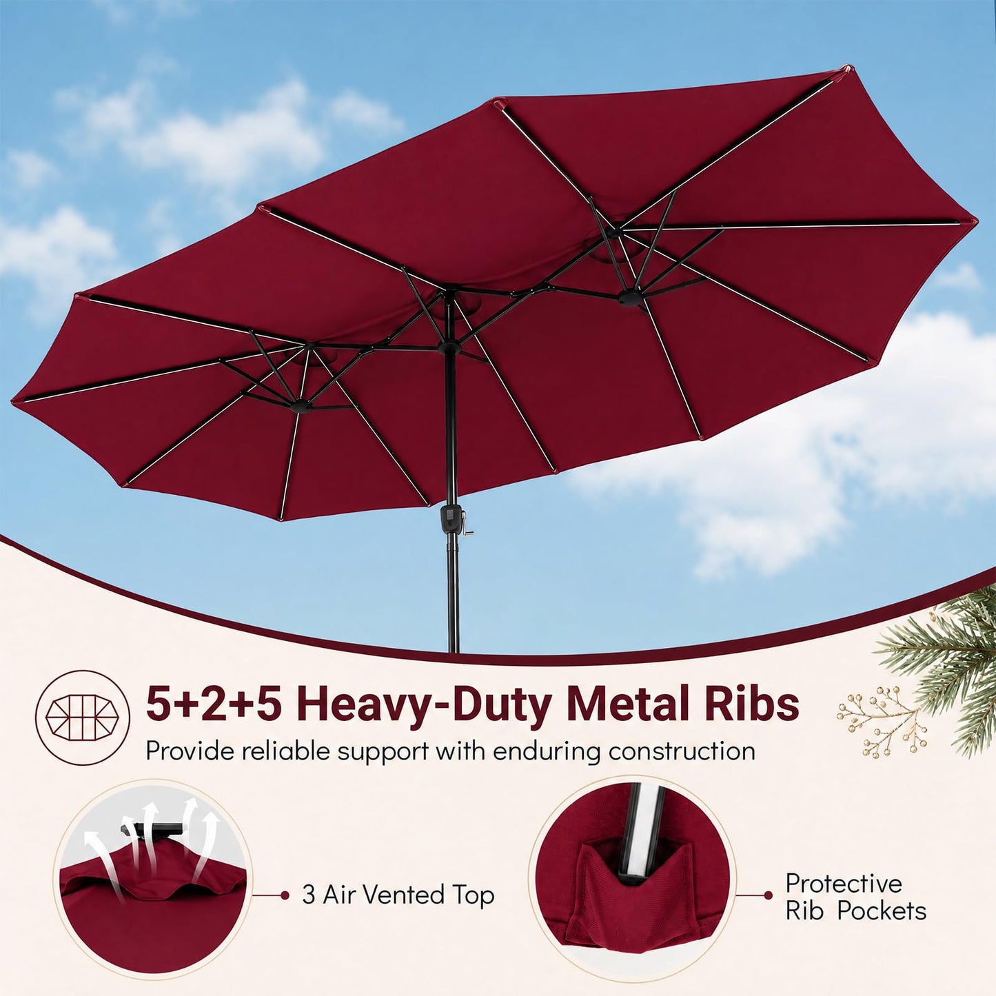 Tangkula Patio Umbrella with Solar Lights | Multi-Colored LED Lights