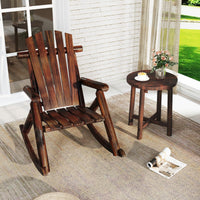 Tangkula Wood Rocking Chair Outside Adirondack Rocker with High Back and Slatted Seat