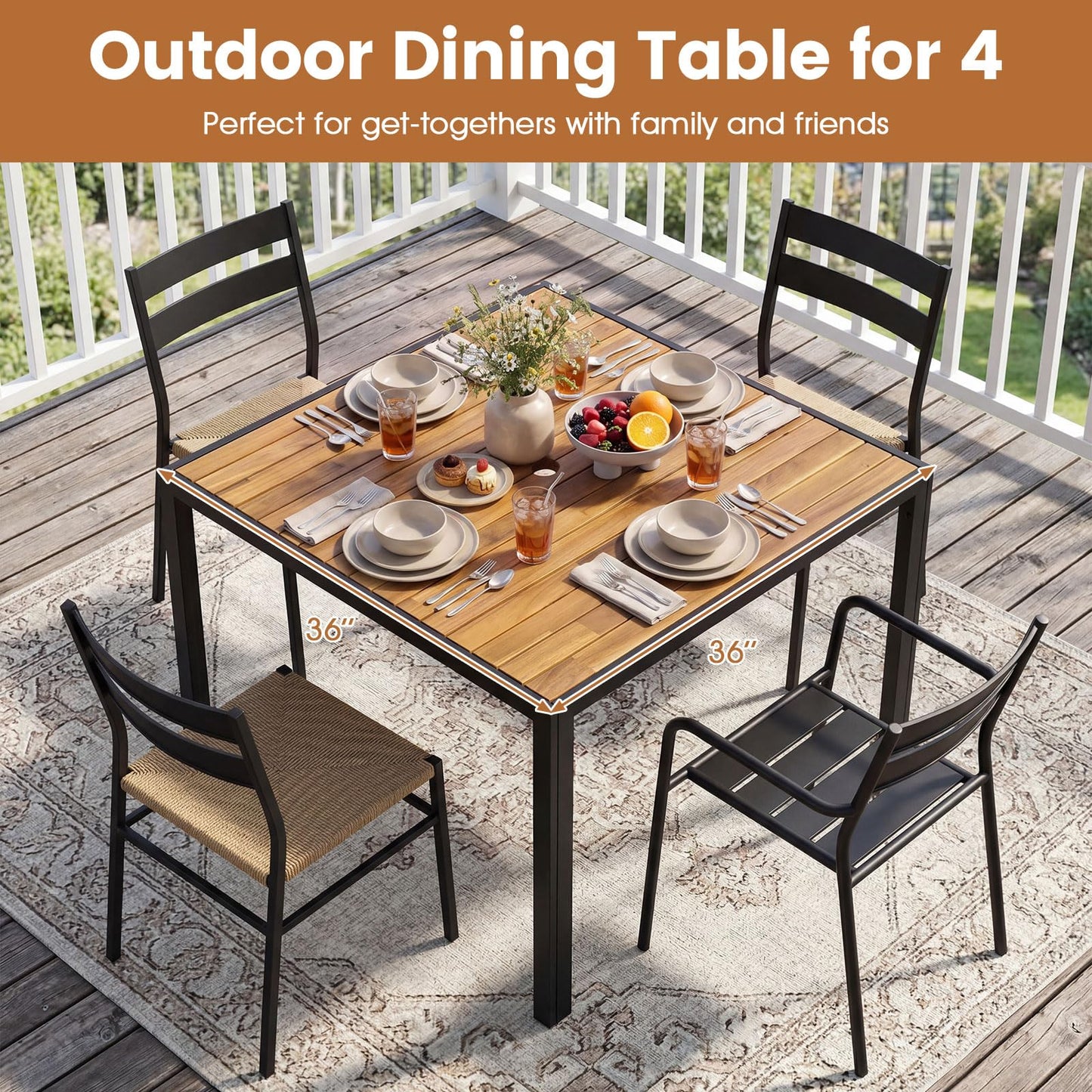 Tangkula 36" Square Patio Dining Table for 4