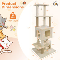 Tangkula 64 Inch Multi-Level Cat Tower with 2 Large Condos & Jute Scratching Posts
