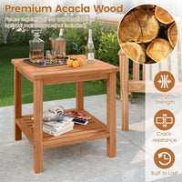 Tangkula Table d'appoint carrée à 2 niveaux en bois d'acacia avec plateau à lattes et étagère de rangement