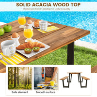 Tangkula Wooden Picnic Table with 2 Built-in Benches