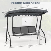 Tangkula 3 Person Porch Swing, Patio Swing with Adjustable Canopy, Heavy-Duty Metal Frame & Breathable Seat