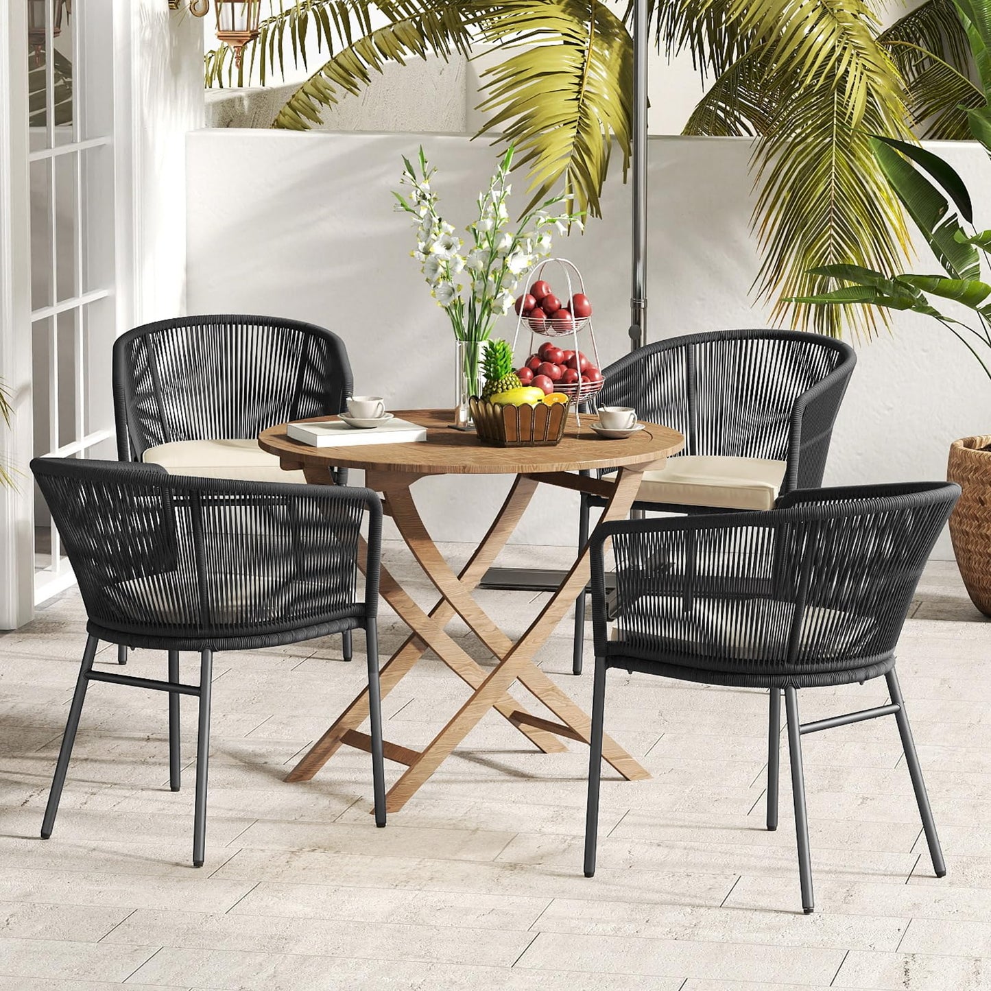 Tangkula Patio Chairs Set of 4 w/Curved Backrest