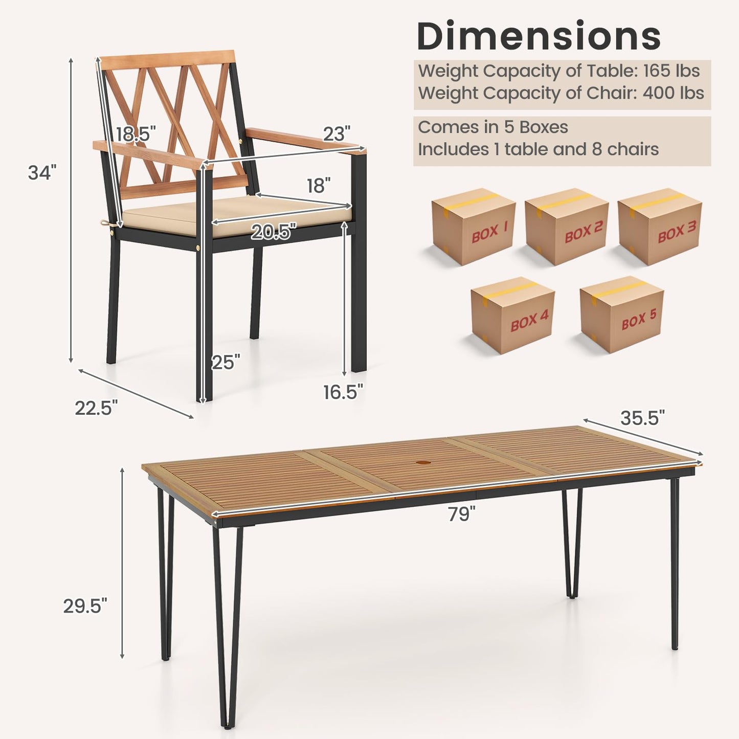 Tangkula 9 Piece Patio Dining Set（Natural）