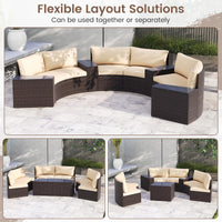 Tangkula 5 Pieces Patio Furniture Set Rattan Half-Moon Curved Sectional Cushioned Sofas