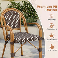 Tangkula Outdoor French Bistro Chairs Hand-Woven PE Wicker Patio Chairs(2/4)