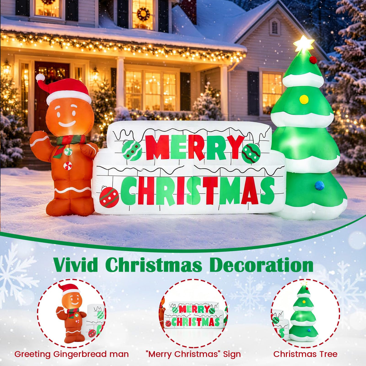 Tangkula 9.5 FT Lighted Inflatable Merry Christmas Sign Outdoor Decoration