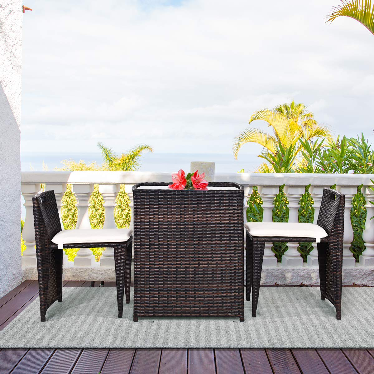 3 PCS Outdoor Rattan Dining Set  - Tangkula