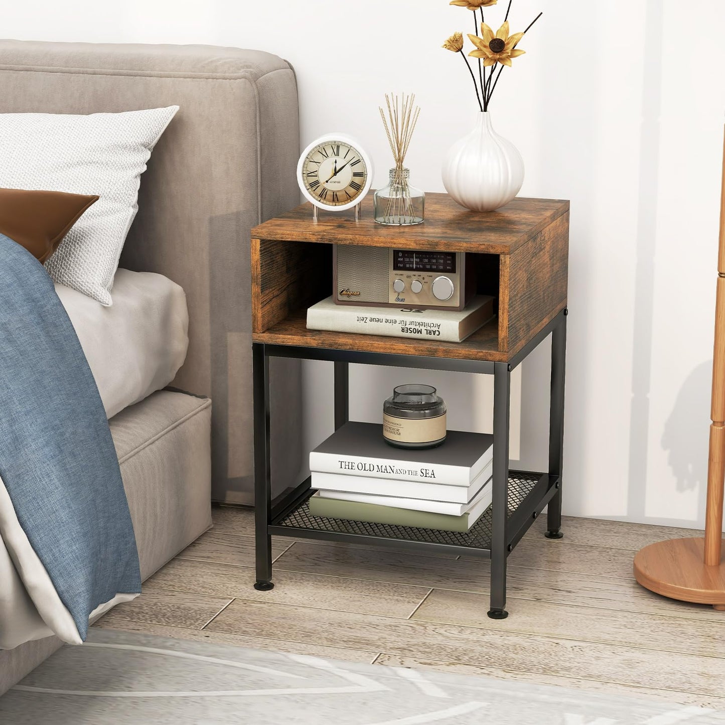 Tangkula 16” Wood Top Sofa Side Table with Metal Frame