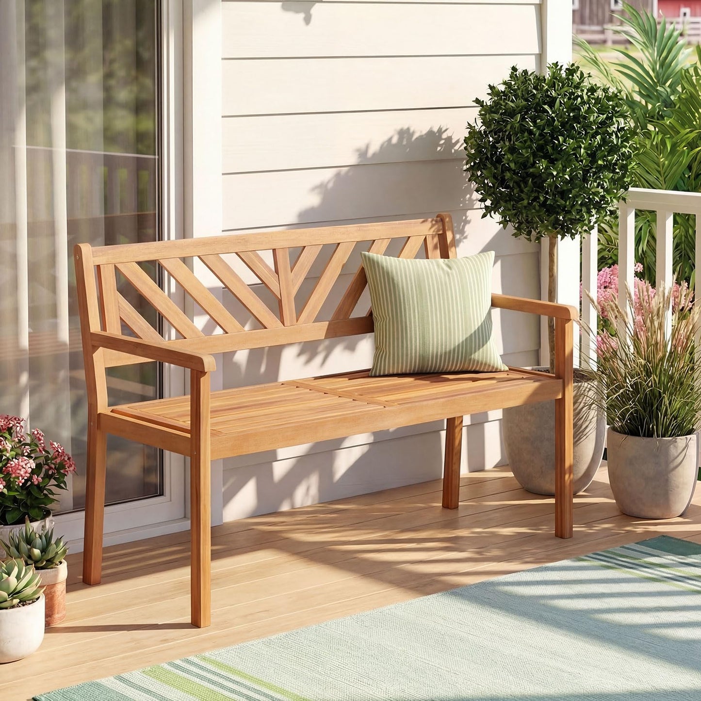 Tangkula 2-Person Patio Garden Bench with Armrests & Backrest