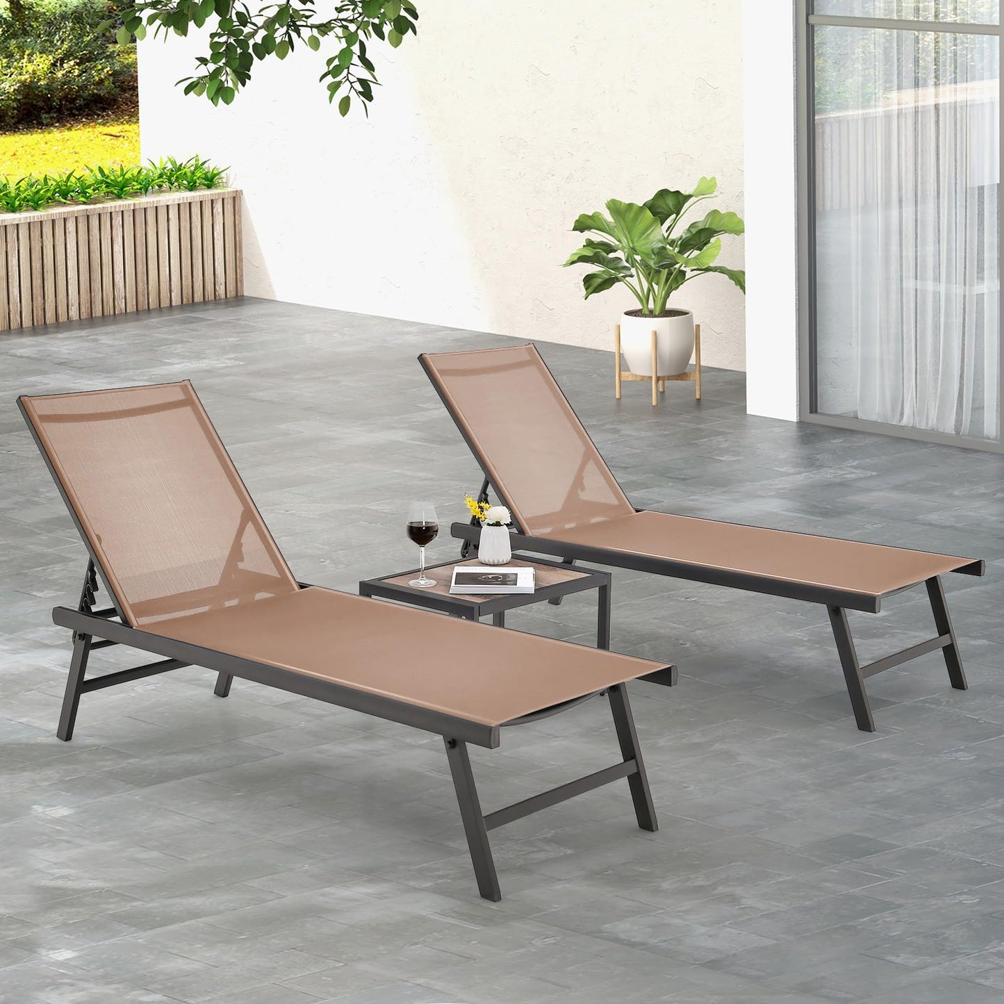 Tangkula 3 Piece Patio Chaise Lounge Set with Coffee Table