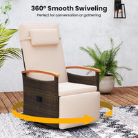 Tangkula Patio Rattan 360 Degree Swivel Recliner Chair, Wicker Lounge Chair w/Adjustable Backrest & Footrest