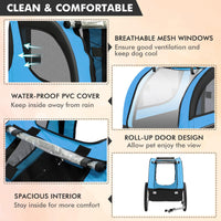 Tangkula Dog Bike Trailer, Breathable Mesh Dog Cart with 3 Entrances, Safety Flag