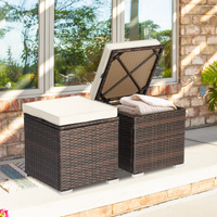 Tangkula 2 Pieces Patio Ottomans, Patiojoy Hand-Woven PE Rattan Side Table with Removable Cushion & Hidden Storage Space