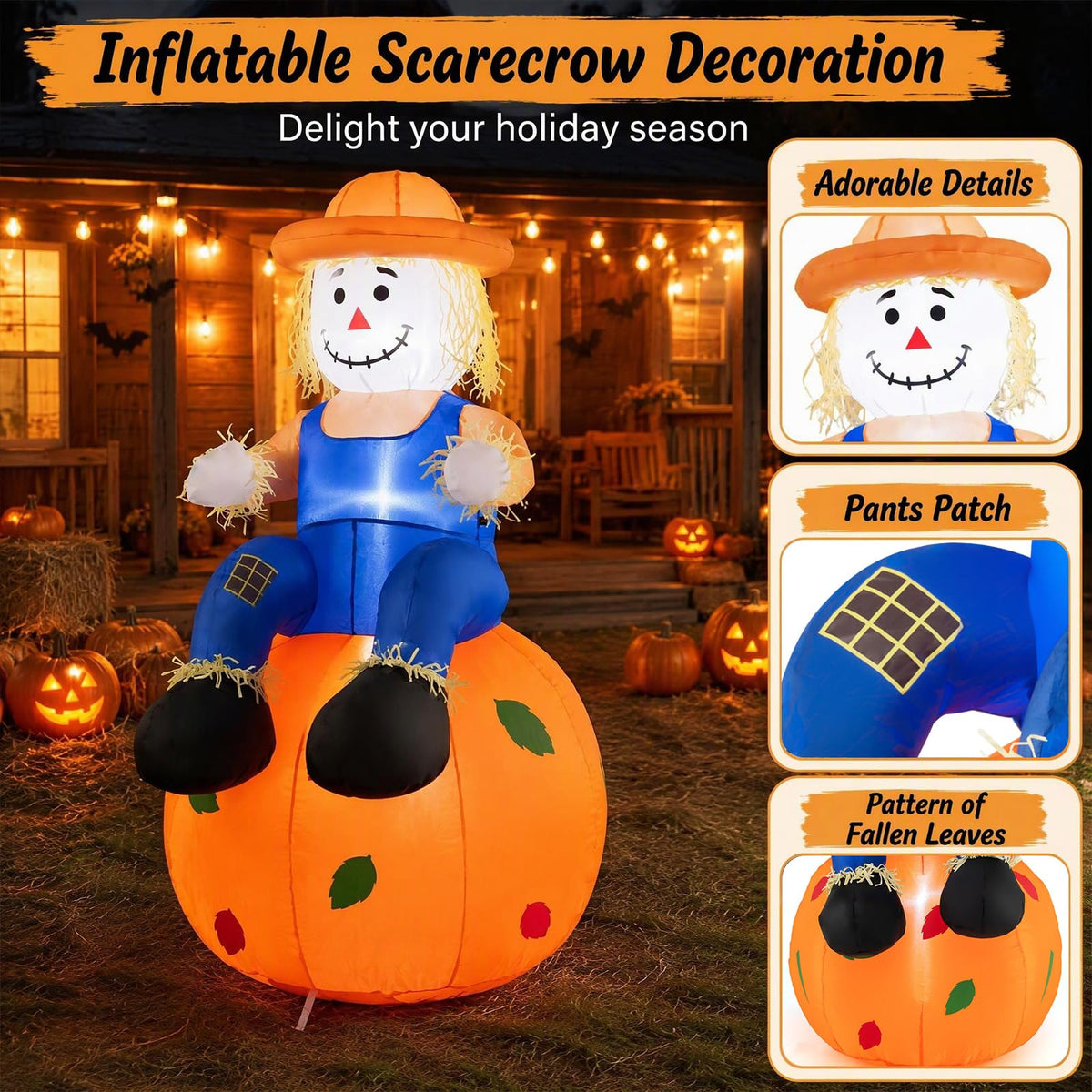 Tangkula 4 FT Fall Inflatable Decoration Scarecrow Sitting on Pumpkin