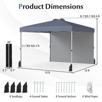 Tangkula 10x10 FT Pop up Canopy with Sidewall for Party Event Patio