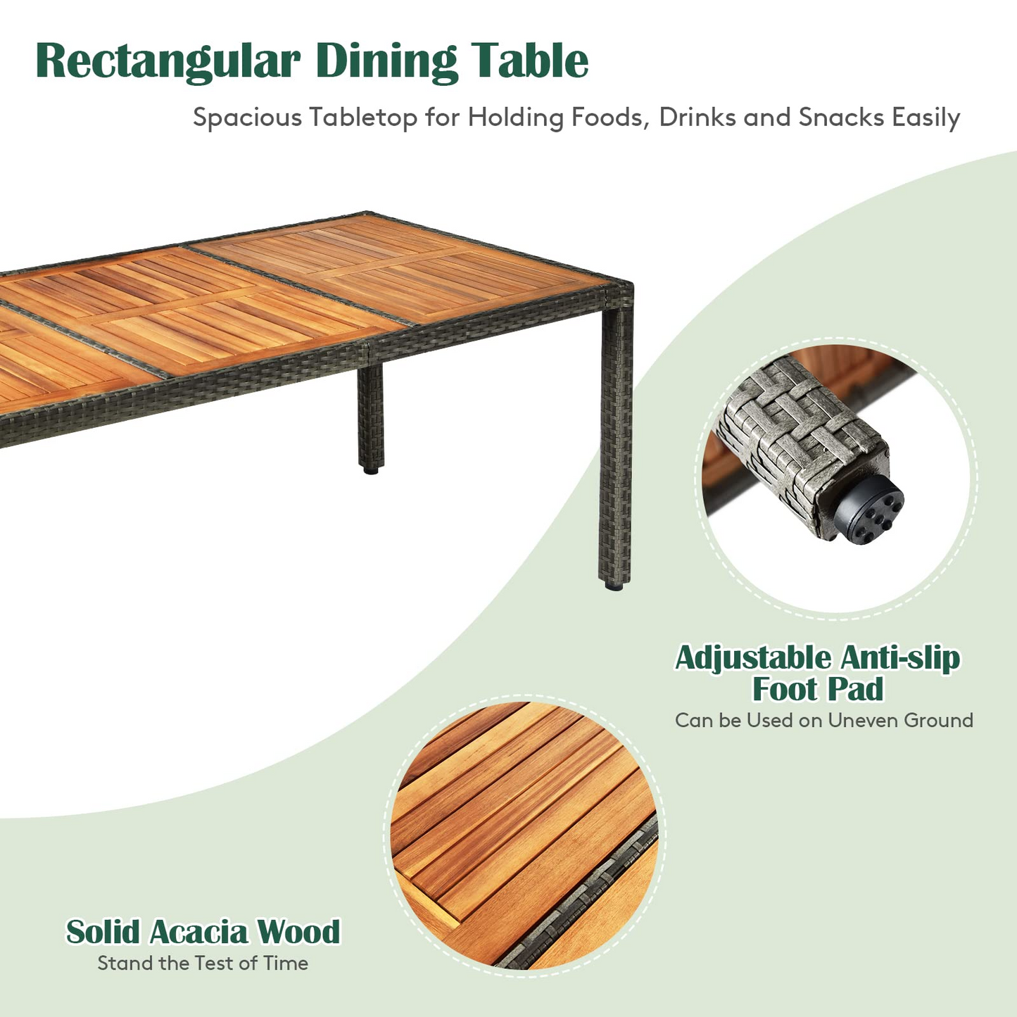 Tangkula Ensemble de salle à manger de patio 9 pièces, mobilier d'extérieur en bois d'acacia et rotin