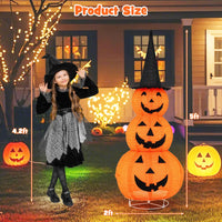 Tangkula Citrouilles empilées gonflables d'Halloween de 1,5 m avec chapeau de sorcière et 100 lumières LED