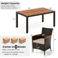 Tangkula 7 or 9 Piece Outdoor Dining Set, Patio Wicker Furniture Set with Acacia Wood Table Top w/Umbrella Hole