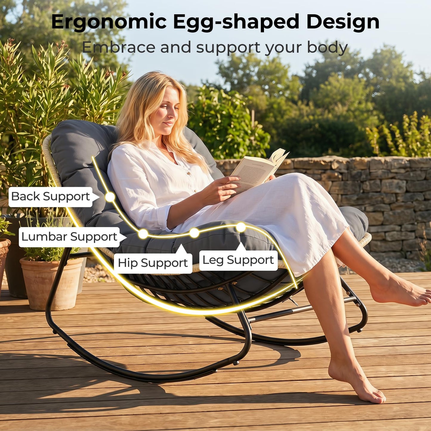Tangkula Oversized Egg-Shaped Papasan Rocking Chair