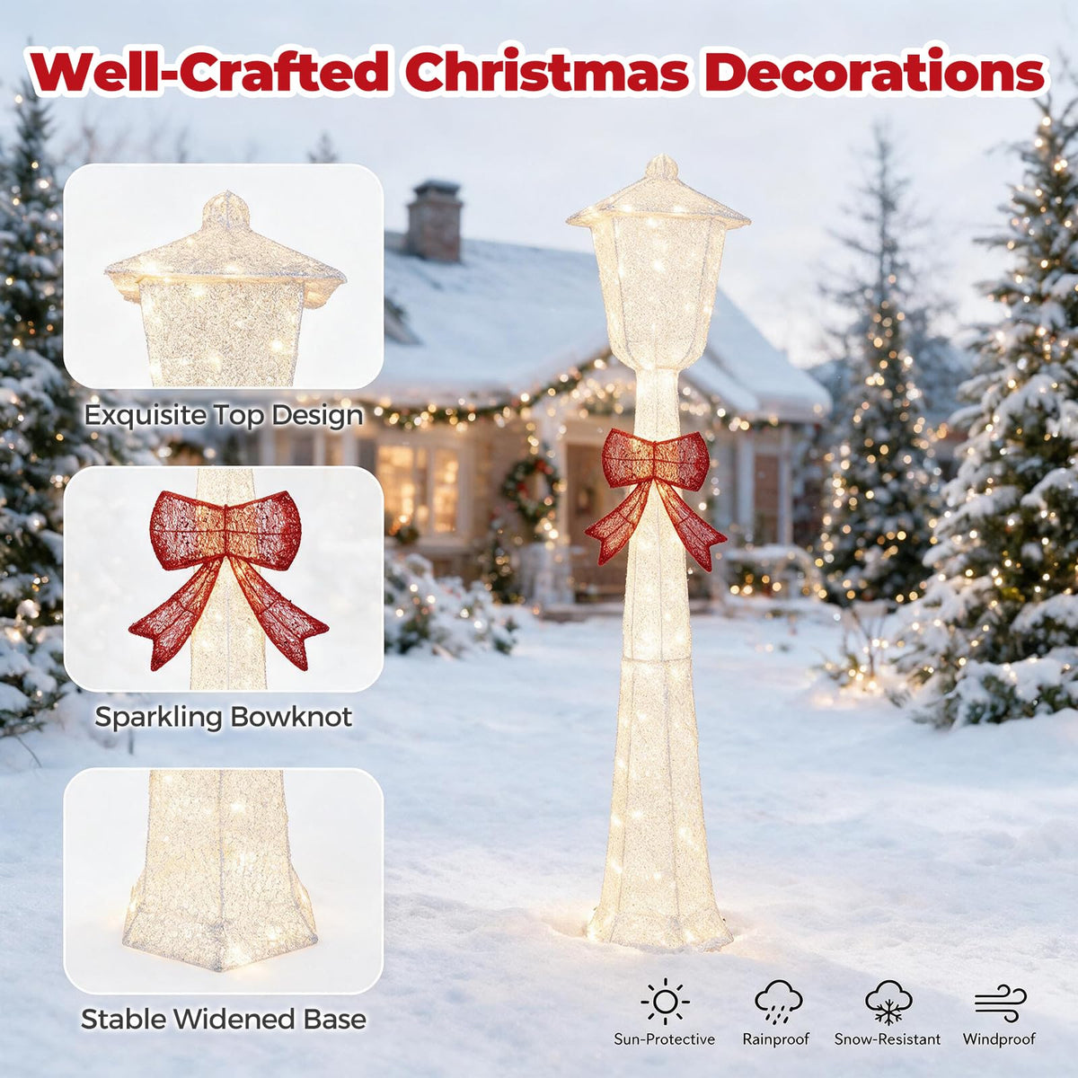 Tangkula 5 FT Lighted Christmas Lamp Post with Bowknot Decorations