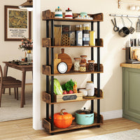 Tangkula 5-Tier Bookshelf Multipurpose Wood Standing Display Rack(1/2)