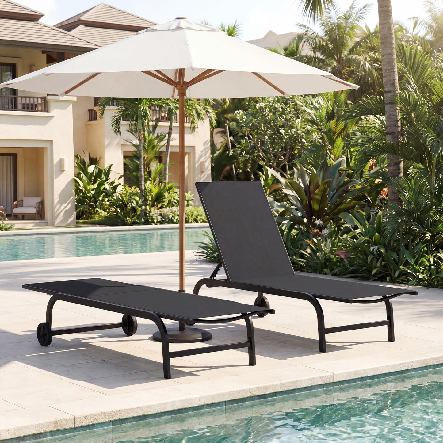 Tangkula Lounge Chair Outdoor with Wheels