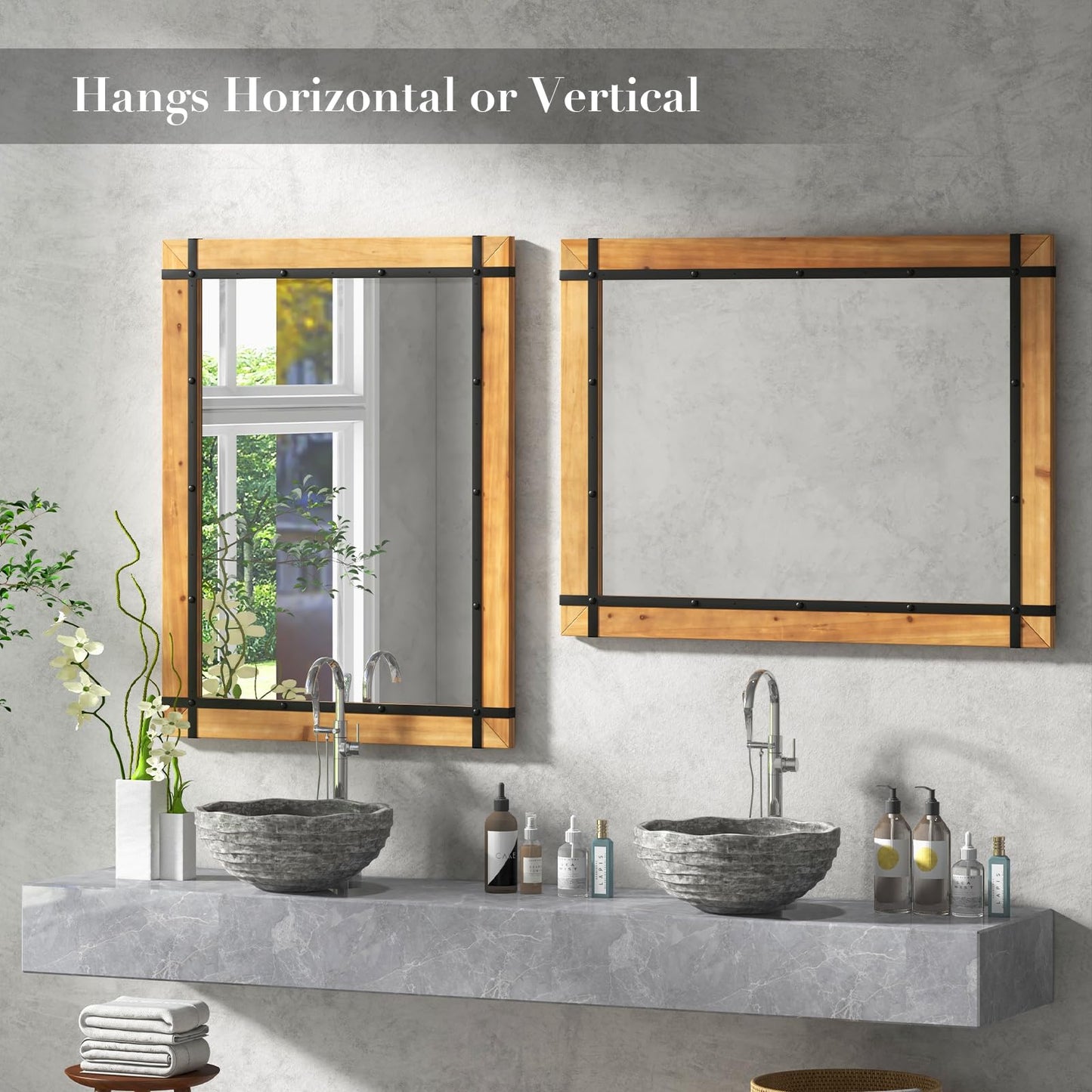 Tangkula 40" x 30" Inch Farmhouse Wall Mirror