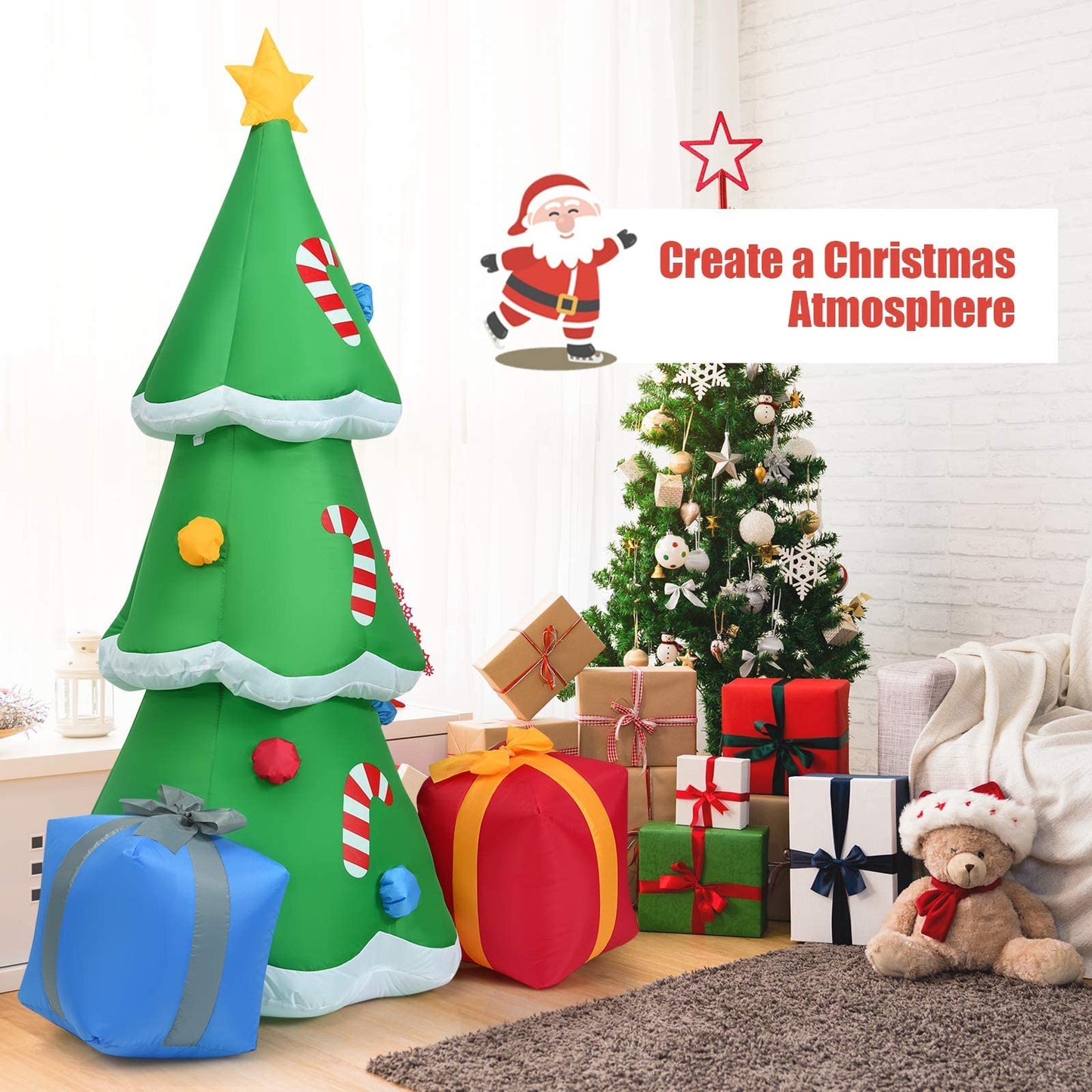 Tangkula  Inflatable Christmas Tree, LED Lights, Built-in Sandbags & Stakes, Indoor Outdoor Holiday Decor