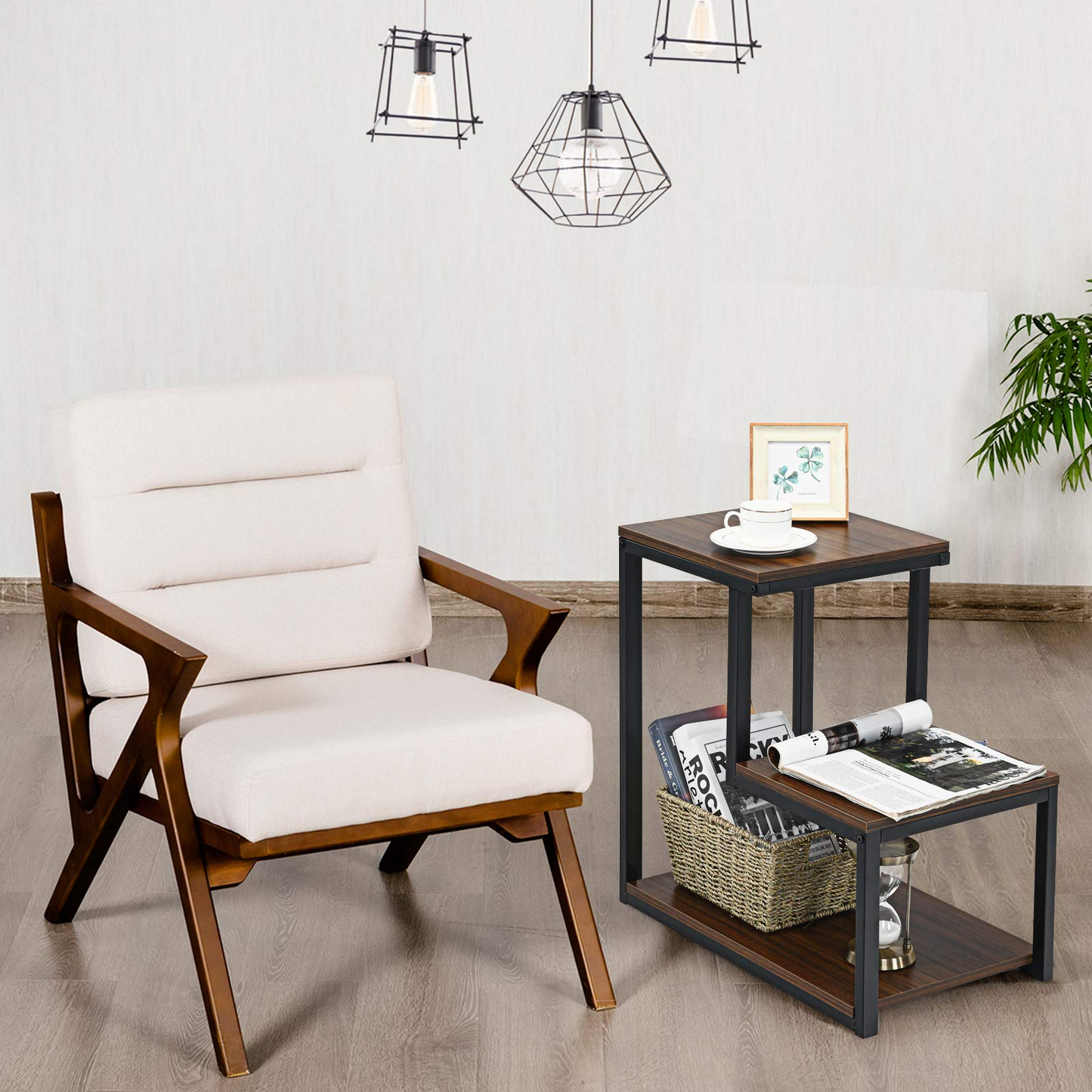 Tangkula 3-Tier Sofa Side Table, Nightstand with Storage Shelf