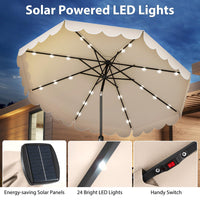 Tangkula 10FT Solar LED Patio Umbrella 2-Tiers Scalloped Outdoor Table Market Umbrella
