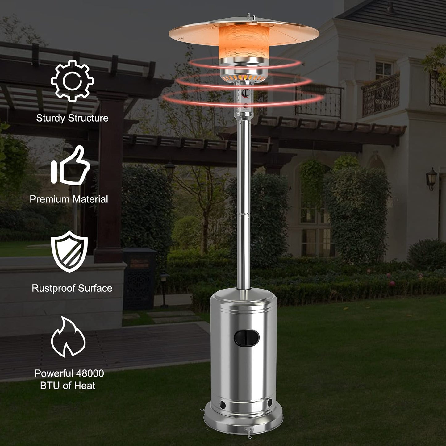 Patio Heater, 50000 BTU Propane Heater with Wheels