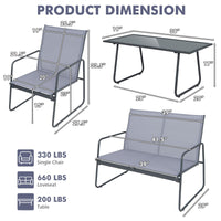 Tangkula 4 Pieces Patio Furniture Set with Tempered Glass Coffee Table (Gray)