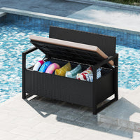 Tangkula 40 Gallon Patio Wicker Storage Bench with Cushion for Backyard