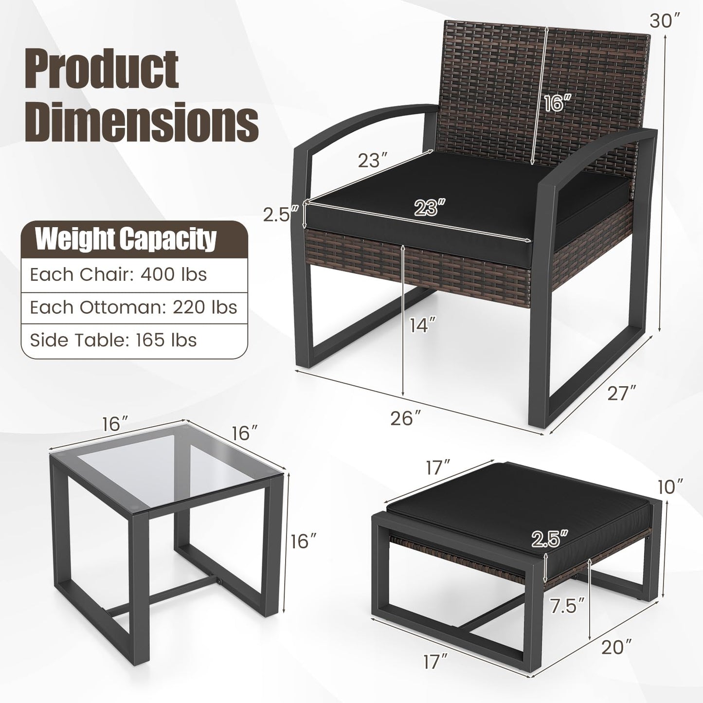 Tangkula 5 Pieces Wicker Patio Conversation Set for Porch
