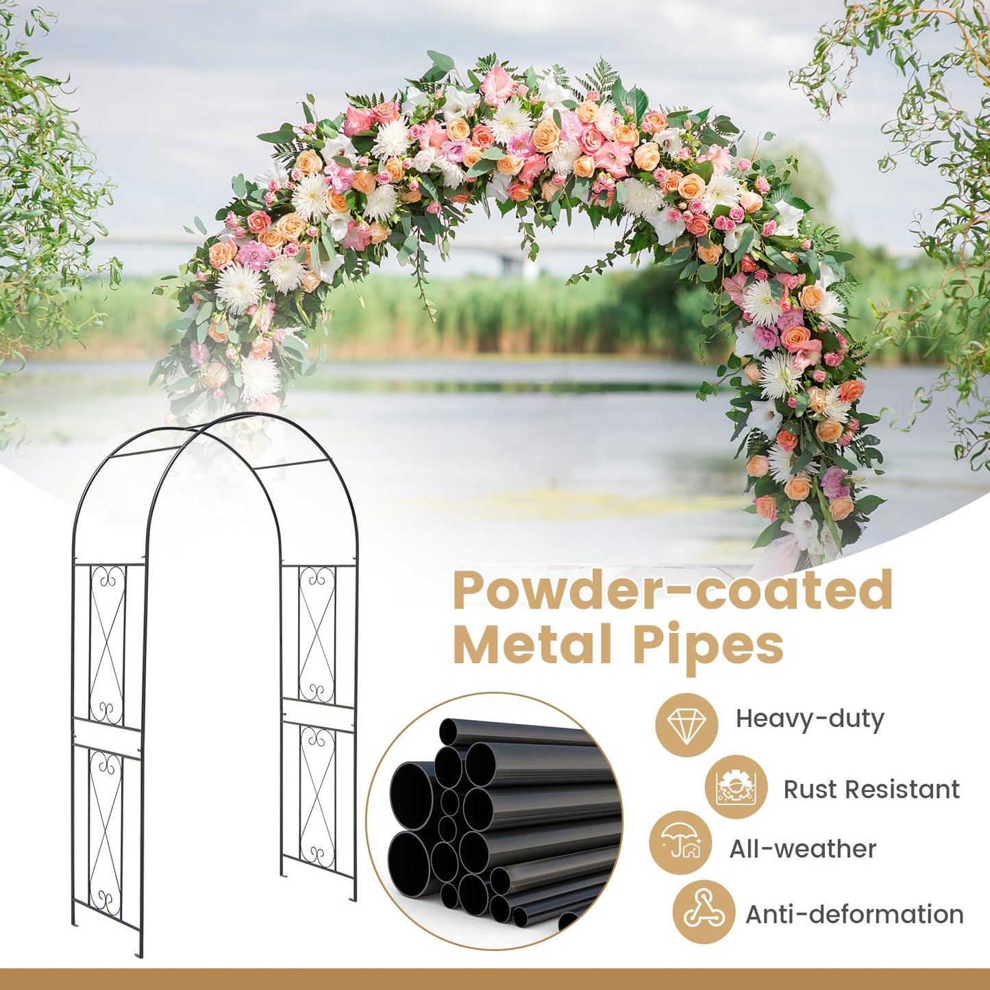 Tangkula 7.2 ft Garden Arbor Metal Arch