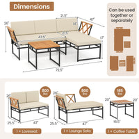 Tangkula 3 Pieces L-Shaped Outdoor Furniture Set