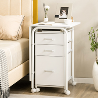 Tangkula White Folding Desk with 3 Drawers, Mobile Home Office Desk, Portable Laptop Desk Writing Table