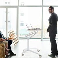 Tangkula Mobile Standing Desk, Height Adjustable Sit to Stand Desk with Detachable Holder