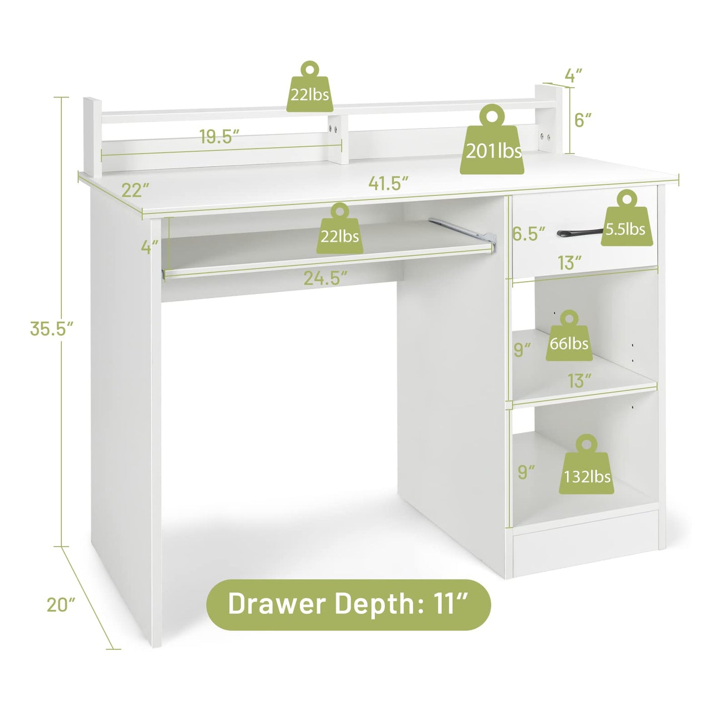 Tangkula Computer Desk with Drawer & Keyboard Tray