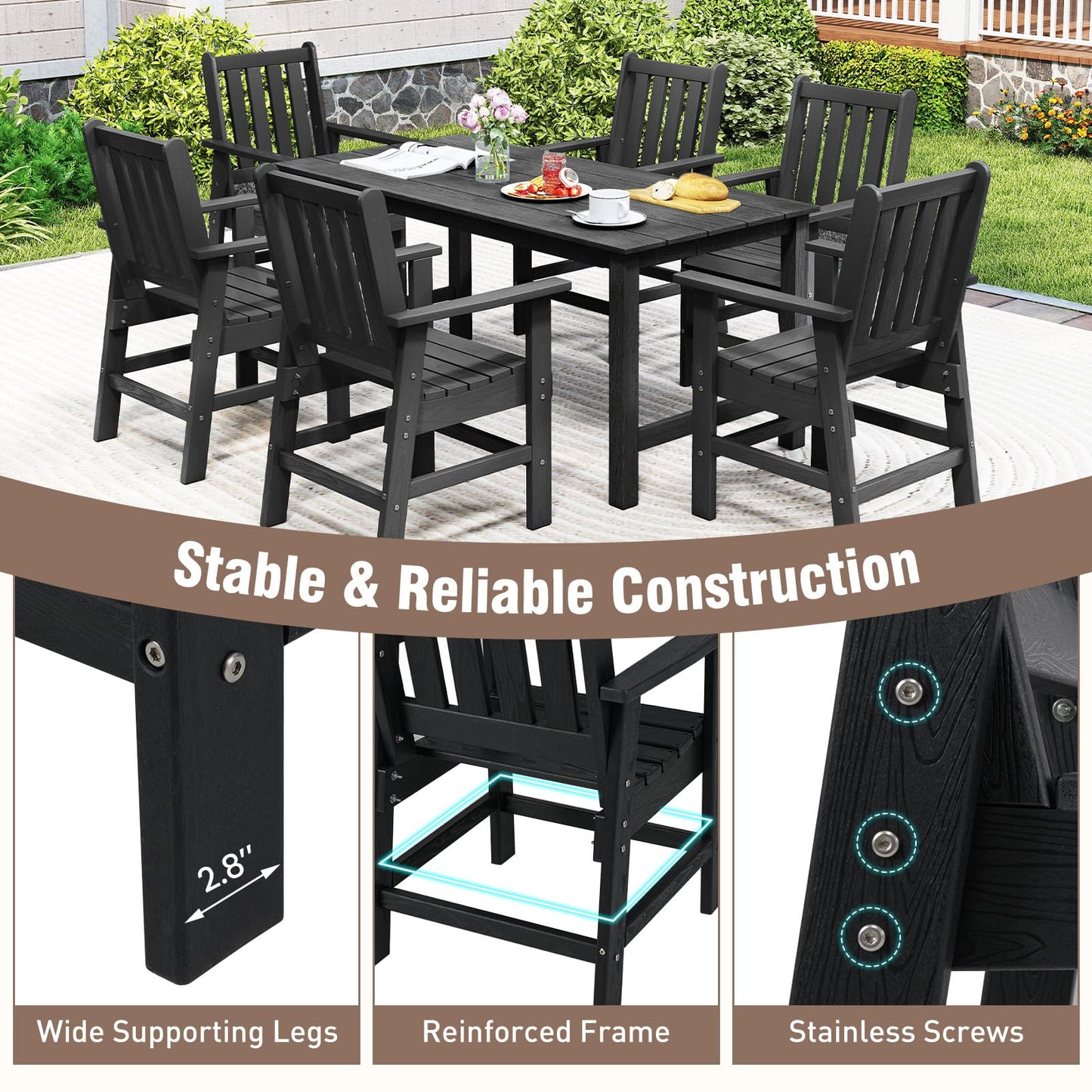 Tangkula 7 Pieces Patio Dining Set with 1.77” Umbrella Hole