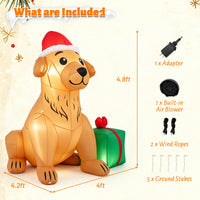 Tangkula 5 FT Christmas Inflatable Golden Retriever Dog with Gift Box