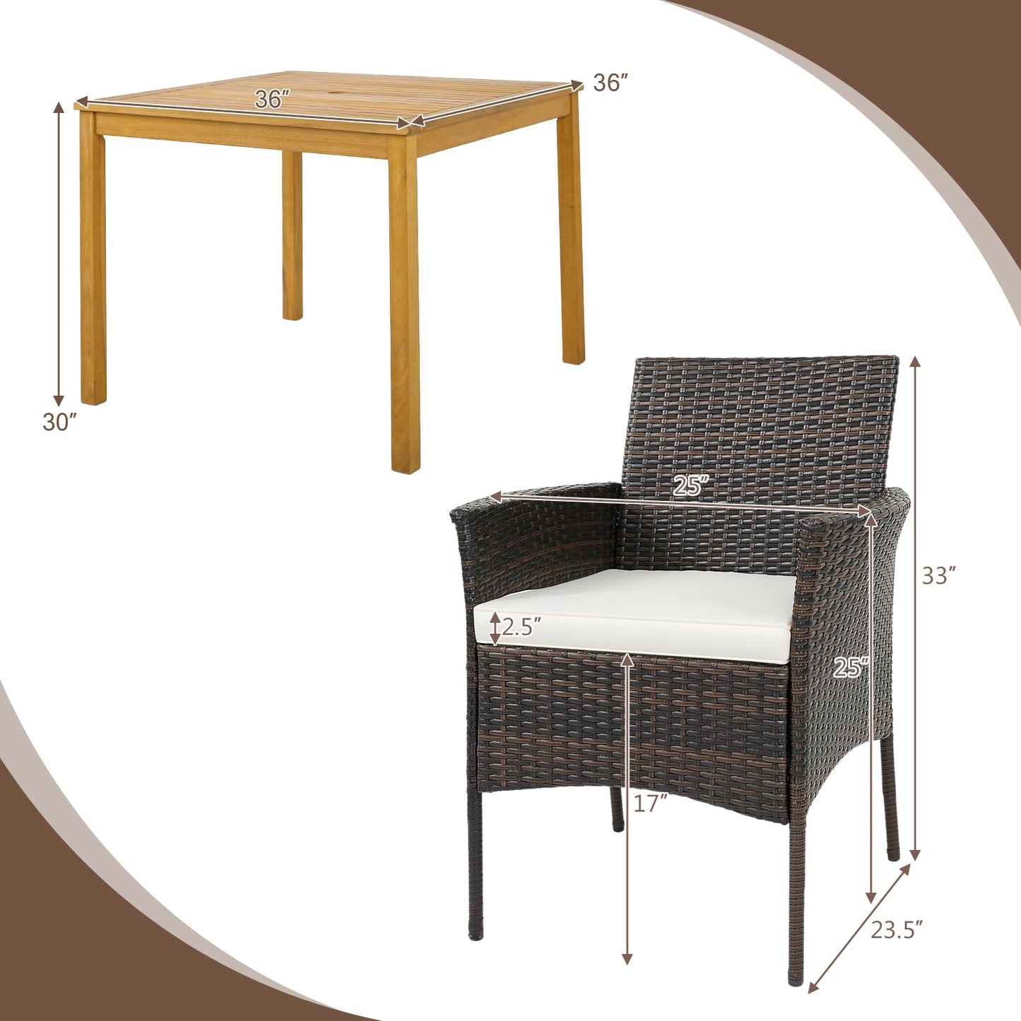 Tangkula 5 Pieces Patio Dining Set 4 Cushioned Wicker Armchairs