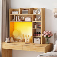 Tangkula Desktop Bookshelf with LED Lights & 8 Shelves for Max 25" Monitor