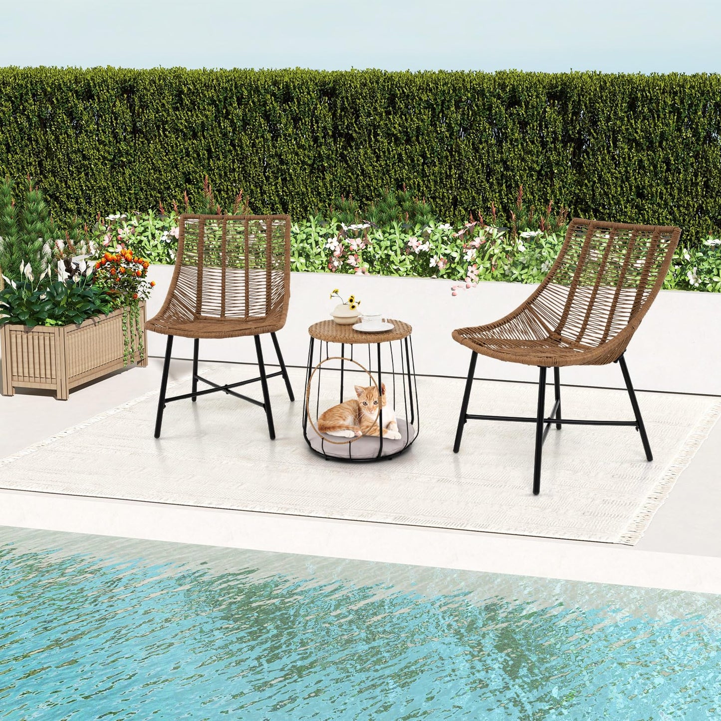 Ensemble de mobilier d'extérieur Tangkula 3 pièces avec niche pour animaux de compagnie