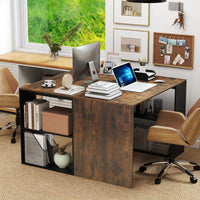 Tangkula Bureau d'ordinateur 112 cm pour domicile/bureau avec étagère à 2 niveaux en bois